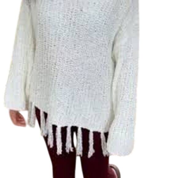 Altar’d State Cream Chunky Knit Fringe Hem Sweater Women’s Medium - Picture 1 of 7